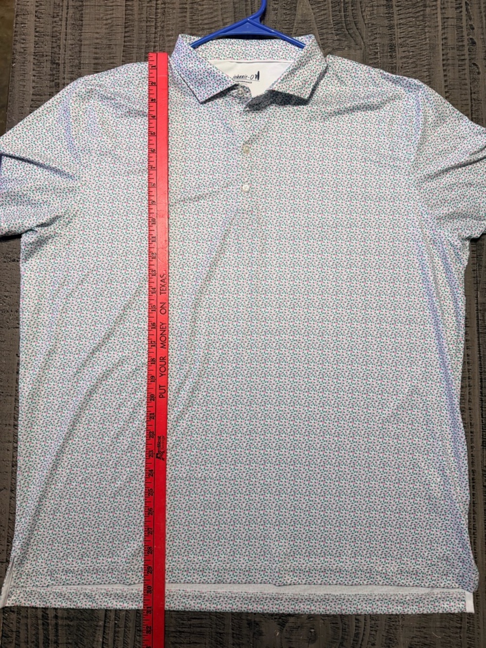 johnnie-O White Polo with Blue Green and Pink Micro Floral